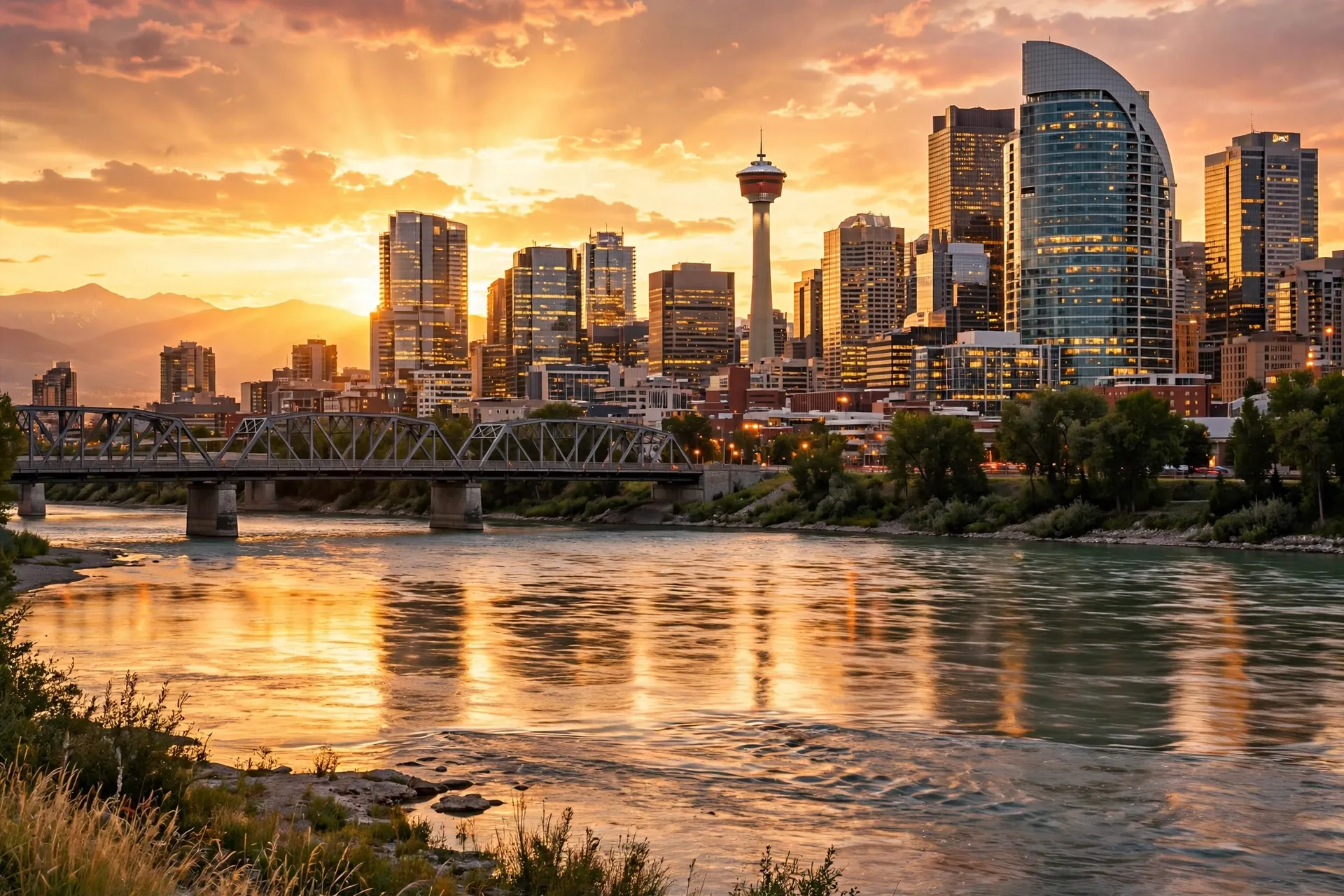 Calgary skyline at sunset
