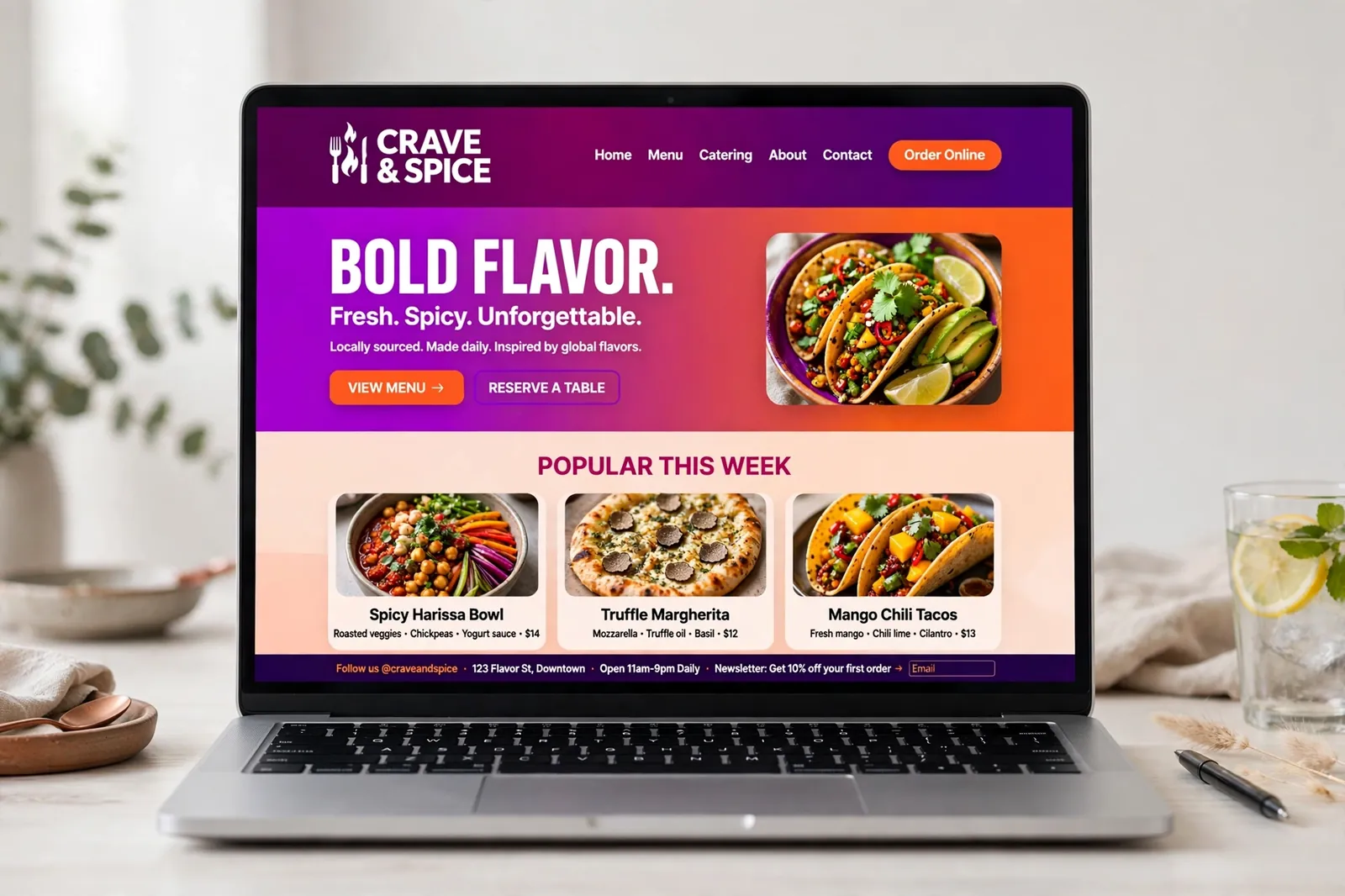 Website design concept for a restaurant